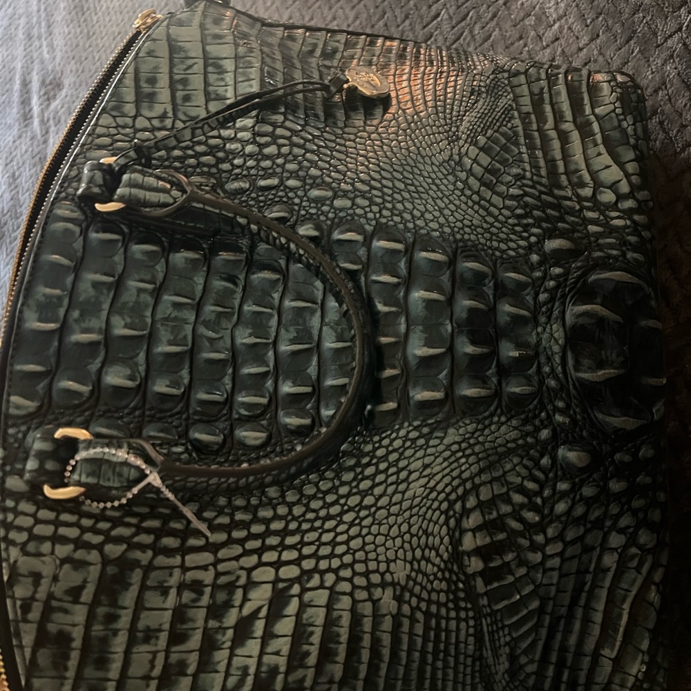 Brahmin Dark Green Embossed Bag with Gold Accents